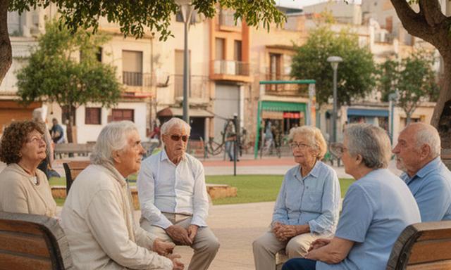 Vecinos conversando en una plaza del barrio del Tossal de Benidorm
